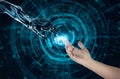 ROBO AND HUMAN HAND artificial intelligence Royalty Free Stock Photo