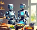 Robogirl cooks dinner. Generative AI