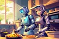 Robogirl cooks dinner. Generative AI