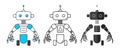 Set of humanoid robots on wheels. Isolated on white background. Flat style.