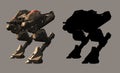 Heavy Combat Mecha Robot Illustration With Silhouette Cutout Royalty Free Stock Photo