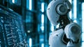 Robot Analyzing Data on Computer Screen