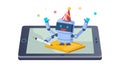 Robot AI Assistant on Tablet Interacting with User Interface, vector design Generative AI Royalty Free Stock Photo
