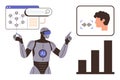 AI Robot Interacting with Data Visualizations and Facial Recognition Technology Royalty Free Stock Photo