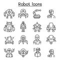 Robot, AI icon set in thin line style Royalty Free Stock Photo