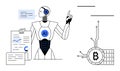 AI Robot Analyzing Data with Bitcoin and Blockchain Technology Representation