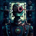 Robot ai monster w steampunk background Royalty Free Stock Photo