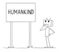 Robot or Ai Thinking About Future of Humankind, Vector Cartoon Stick Figure Illustration Royalty Free Stock Photo