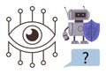 Artificial Intelligence Concept with Robot, Cybersecurity Shield, Digital Eye, and Communication Bubble Royalty Free Stock Photo