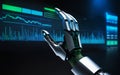 the robot analyzes graphs. artificial intelligence, hand pointing to graph, chart Royalty Free Stock Photo