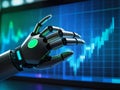 the robot analyzes graphs. artificial intelligence, hand pointing to graph, chart Royalty Free Stock Photo