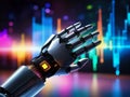 the robot analyzes graphs. artificial intelligence, hand pointing to graph, chart Royalty Free Stock Photo
