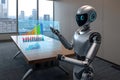 Robot Analyzing Business Data on Transparent Screen Royalty Free Stock Photo
