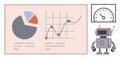 Robot Analyzing Chart and Graph Data with Speedometer Display for Performance Tracking Royalty Free Stock Photo