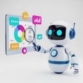 Robot analyzing data with charts and magnifying glass, AI and technology concept, artificial intelligence Royalty Free Stock Photo