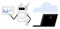 Robot Analyzing Data with Cloud Integration and Laptop in Minimalist Design Royalty Free Stock Photo
