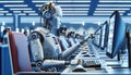 Robot Analyzing Data on Computer Monitor. Generative AI Royalty Free Stock Photo