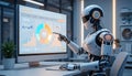 Robot Analyzing Data Graphs on Computer Screen in Modern Office Royalty Free Stock Photo