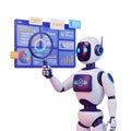 Robot analyzing data with magnifying glass on dashboard, AI technology concept, artificial intelligence Royalty Free Stock Photo