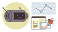 Robot analyzing data using charts and graphs in a digital dashboard for AI-powered insights Royalty Free Stock Photo