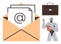 Robot Analyzing Email Communication with Digital Briefcase and Email Symbol Visual Royalty Free Stock Photo