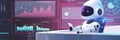 Robot analyzing financial data on futuristic screens with charts and graphs. High-tech AI in finance and data analysis