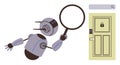 Robot Analyzing Secure Door with Magnifying Glass Highlighting Data Protection and Access Control Royalty Free Stock Photo