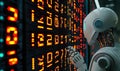Robot Analyzing Digital Stock Market Data Royalty Free Stock Photo