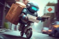 robot android courier delivering important documents during rush hour