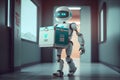 robot android courier delivering medical supplies to hospital