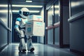 robot android courier delivering medical supplies to hospital