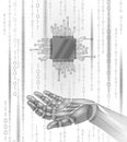 Robot android hand hold processor cpu. Low poly polygonal