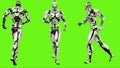 Robot android running. Realistic motion on green screen. 3D Rendering. Royalty Free Stock Photo