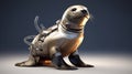 Robot animal, cyborg fur seal character. Futuristic technology cyber monster, robotics electronic machines personage