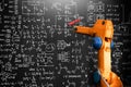 Robot arm AI analyzing mathematics for mechanized industry problem solving