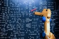 Robot arm AI analyzing mathematics for mechanized industry problem solving