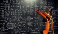 Robot arm AI analyzing mathematics for mechanized industry problem solving Royalty Free Stock Photo