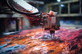 Robot arm Drop color on canvas, Generative with Ai. Royalty Free Stock Photo