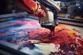 Robot arm Drop color on canvas, Generative with Ai. Royalty Free Stock Photo