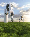 Robot arm farming crops 3d render