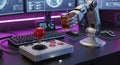 Robot Arm Holding Glass on Gaming Desk Royalty Free Stock Photo