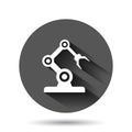 Robot arm icon in flat style. Mechanic manipulator vector illustration on black round background with long shadow effect. Machine Royalty Free Stock Photo