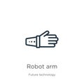 Robot arm icon. Thin linear robot arm outline icon isolated on white background from future technology collection. Line vector Royalty Free Stock Photo