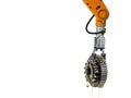 Robot arm industrial production technology gears white background