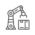Robot Arm Warehouse Automation, icon in line design. Robot, arm, automation, warehouse, technology, industry, machine on