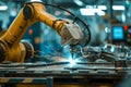 robot arm welding automotive parts on a factory line Royalty Free Stock Photo