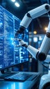 Robot Arms Analyzing Computer Code and Software on a Large Monitor Royalty Free Stock Photo