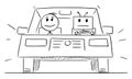 Robot or Artificial Intelligence as Driver in Car, Autonomous Driving, Vector Cartoon Stick Figure Illustration