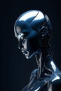 Robot with artificial intelligence connected to a neural network structure. Royalty Free Stock Photo