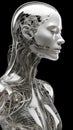 Robot with artificial intelligence connected to a neural network structure. Royalty Free Stock Photo